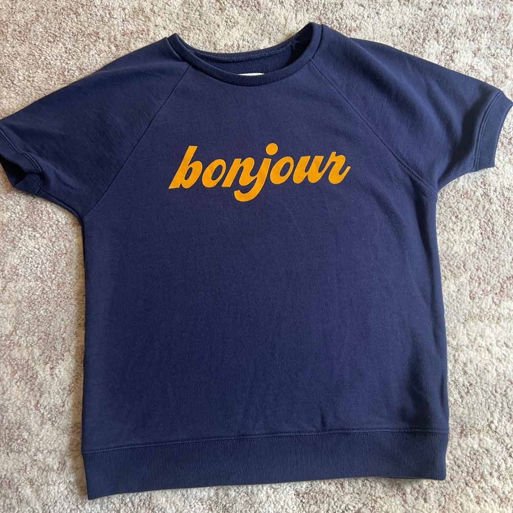 ban.do Navy Blue Bonjour Graphic Short Sleeve Sweatshirt‎ Small French Terry